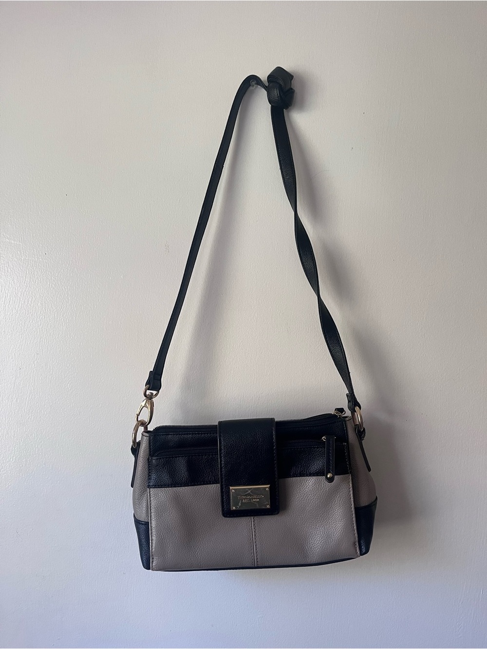 Tignanello Women’s Two-Tone Classic Leather Black and Gray Crossbody Bag